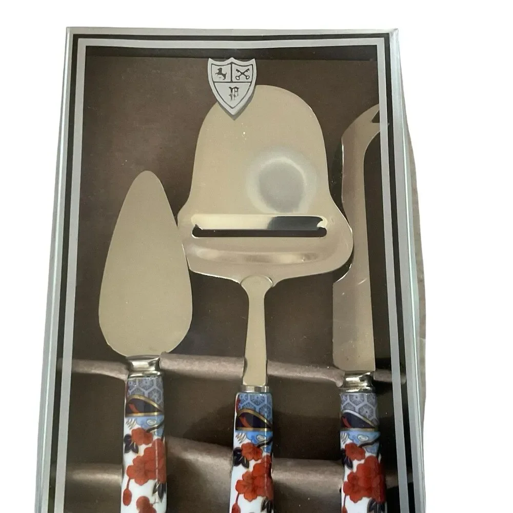 House Of Prill MANDARIN Porcelain Handle 3 Pc Cheese Serving Set NEW Old Stock